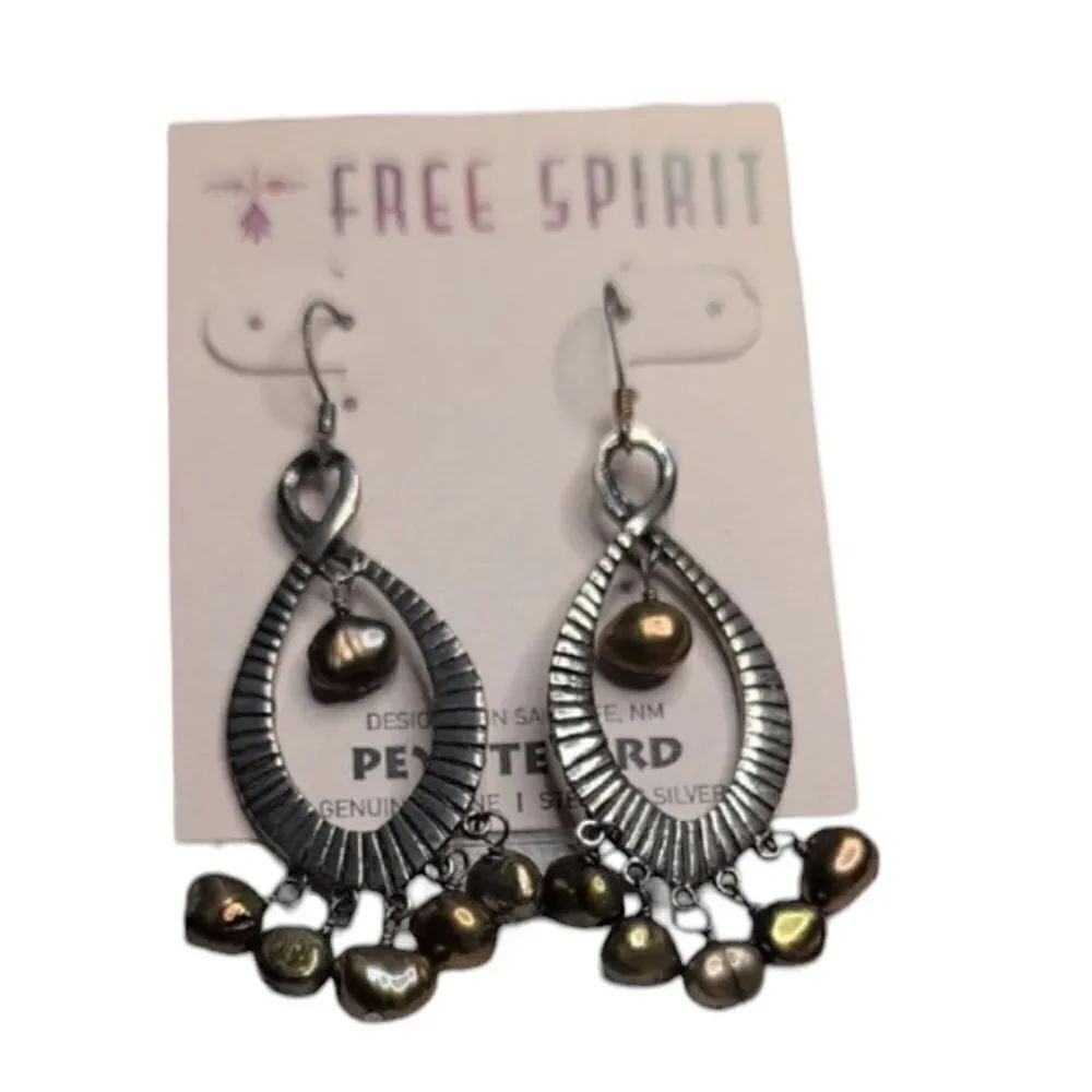 NWT Peyote Bird Sterling Silver Genuine Pearl Teardrop Dangle Earrings